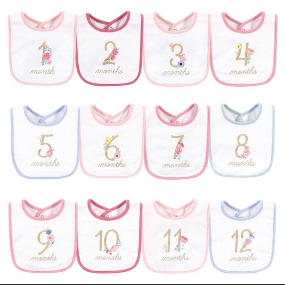 Floral Monthly Milestone Bibs, 12pk